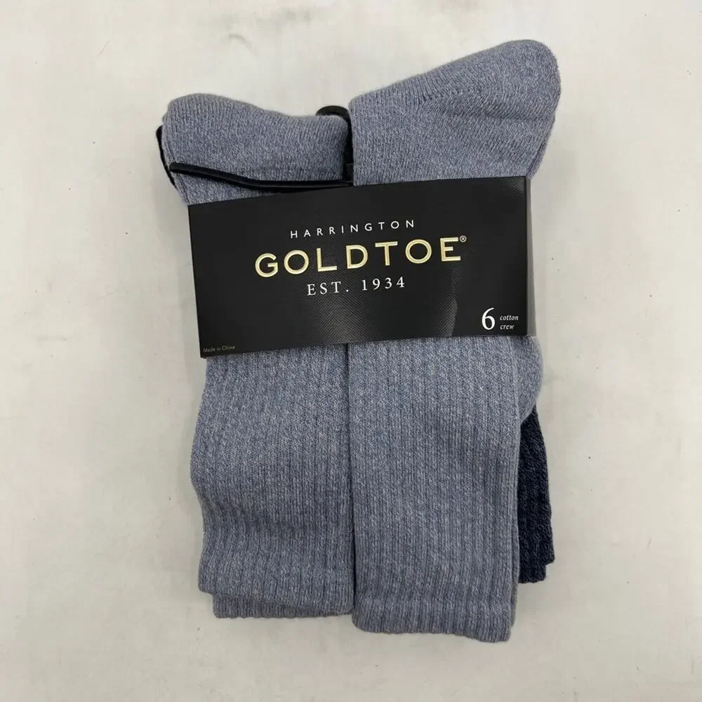 Harrington Gold Toe Socks Mens 6-12.5 Cotton Crew Knitted Stretch Comfort 5-Pack